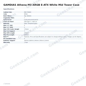 GAMDIAS Athena M3 ARGB E-ATX White Mid Tower Case