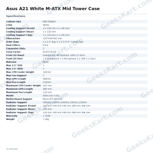 Asus A21 White M-ATX Mid Tower Case