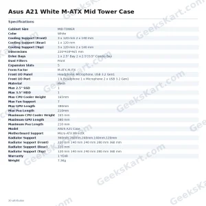 Asus A21 White M-ATX Mid Tower Case