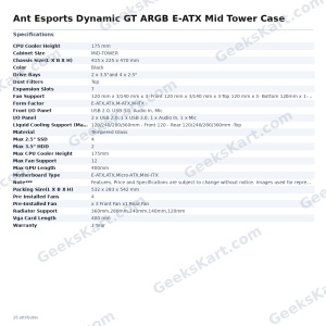 Ant Esports Dynamic GT ARGB E-ATX Mid Tower Case