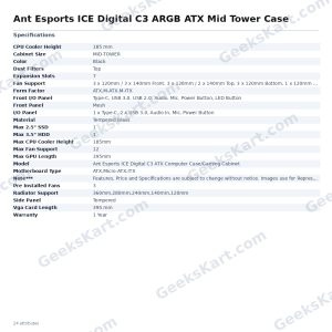 Ant Esports ICE Digital C3 ARGB ATX Mid Tower Case