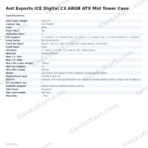 Ant Esports ICE Digital C3 ARGB ATX Mid Tower Case