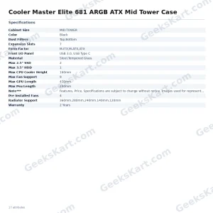 Cooler Master Elite 681 ARGB ATX Mid Tower Case