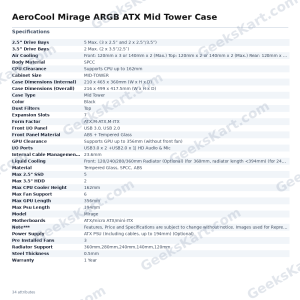 AeroCool Mirage ARGB ATX Mid Tower Case