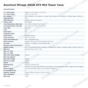 AeroCool Mirage ARGB ATX Mid Tower Case