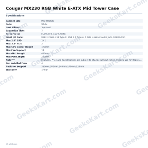 Cougar MX230 RGB White E-ATX Mid Tower Case