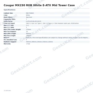 Cougar MX230 RGB White E-ATX Mid Tower Case