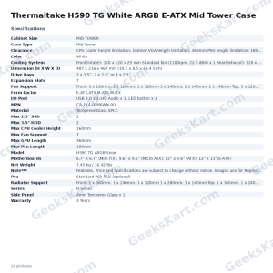 Thermaltake H590 TG White ARGB E-ATX Mid Tower Case