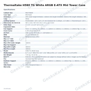 Thermaltake H590 TG White ARGB E-ATX Mid Tower Case