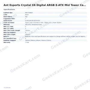 Ant Esports Crystal X6 Digital ARGB E-ATX Mid Tower Case