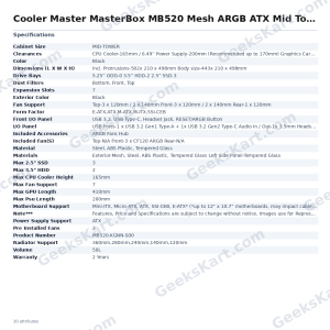 Cooler Master MasterBox MB520 Mesh ARGB ATX Mid Tower Case