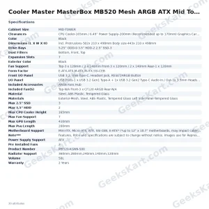 Cooler Master MasterBox MB520 Mesh ARGB ATX Mid Tower Case