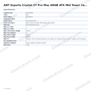 ANT Esports Crystal X7 Pro Max ARGB ATX Mid Tower Case