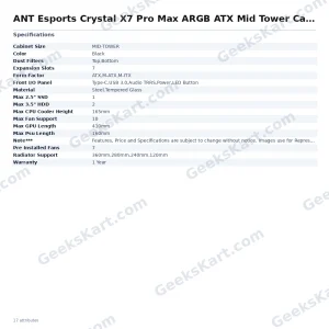 ANT Esports Crystal X7 Pro Max ARGB ATX Mid Tower Case