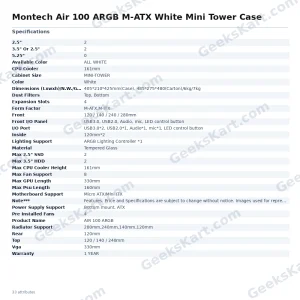 Montech Air 100 ARGB M-ATX White Mini Tower Case