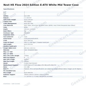 Nzxt H5 Flow 2024 Edition E-ATX White Mid Tower Case