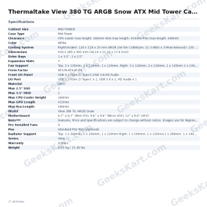 Thermaltake View 380 TG ARGB Snow ATX Mid Tower Case