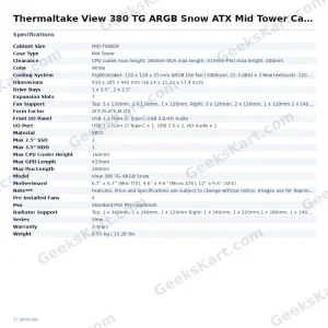 Thermaltake View 380 TG ARGB Snow ATX Mid Tower Case