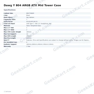 Dawg Y 804 ARGB ATX Mid Tower Case