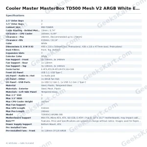 Cooler Master MasterBox TD500 Mesh V2 ARGB White E-ATX Mid Tower Case