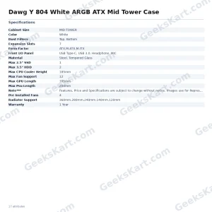 Dawg Y 804 White ARGB ATX Mid Tower Case