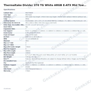 Thermaltake Divider 370 TG White ARGB E-ATX Mid Tower Case