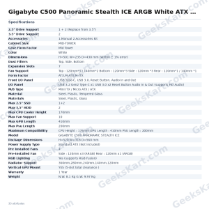 Gigabyte C500 Panoramic Stealth ICE ARGB White ATX Mid Tower Case
