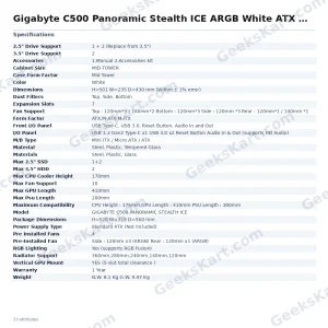 Gigabyte C500 Panoramic Stealth ICE ARGB White ATX Mid Tower Case