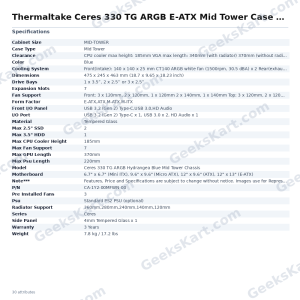 Thermaltake Ceres 330 TG ARGB E-ATX Mid Tower Case (Hydrangea Blue)