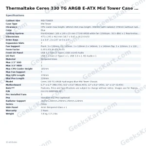 Thermaltake Ceres 330 TG ARGB E-ATX Mid Tower Case (Hydrangea Blue)