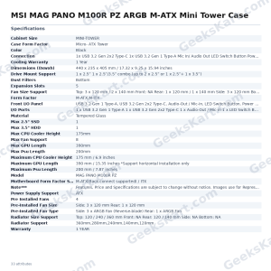 MSI MAG PANO M100R PZ ARGB M-ATX Mini Tower Case