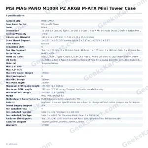 MSI MAG PANO M100R PZ ARGB M-ATX Mini Tower Case
