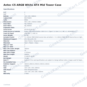 Antec C5 ARGB White ATX Mid Tower Case