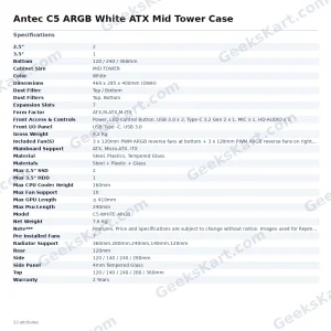 Antec C5 ARGB White ATX Mid Tower Case