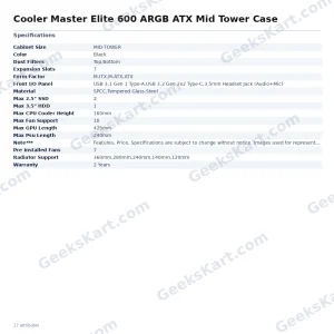 Cooler Master Elite 600 ARGB ATX Mid Tower Case