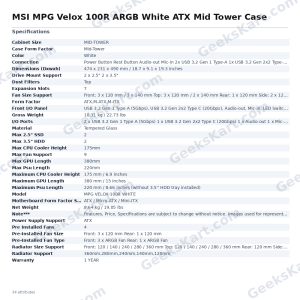 MSI MPG Velox 100R ARGB White ATX Mid Tower Case