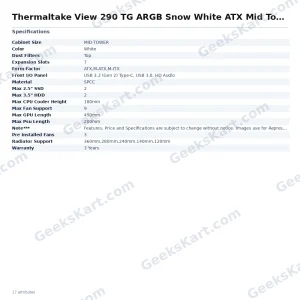 Thermaltake View 290 TG ARGB Snow White ATX Mid Tower Case
