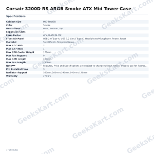 Corsair 3200D RS ARGB Smoke ATX Mid Tower Case