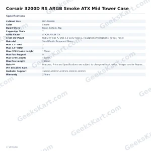 Corsair 3200D RS ARGB Smoke ATX Mid Tower Case