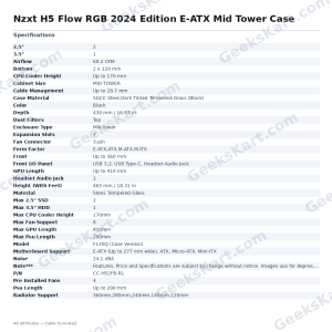 Nzxt H5 Flow RGB 2024 Edition E-ATX Mid Tower Case