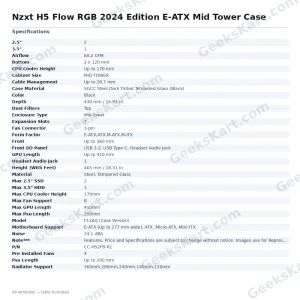 Nzxt H5 Flow RGB 2024 Edition E-ATX Mid Tower Case