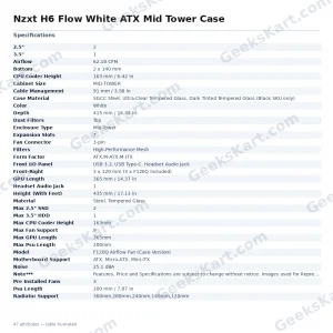 Nzxt H6 Flow White ATX Mid Tower Case