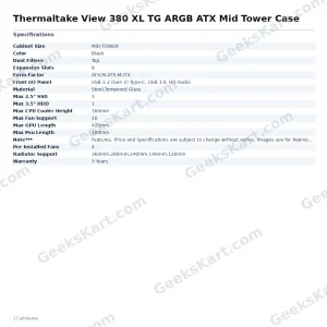 Thermaltake View 380 XL TG ARGB ATX Mid Tower Case