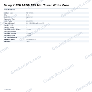 Dawg Y 820 ARGB ATX Mid Tower White Case