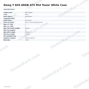 Dawg Y 820 ARGB ATX Mid Tower White Case