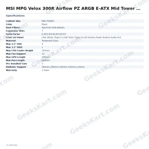 MSI MPG Velox 300R Airflow PZ ARGB E-ATX Mid Tower Case