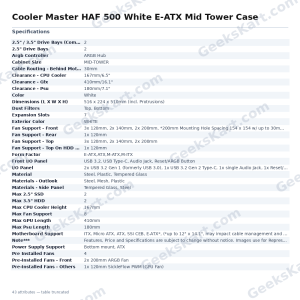Cooler Master HAF 500 White E-ATX Mid Tower Case