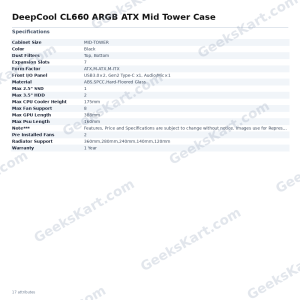 DeepCool CL660 ARGB ATX Mid Tower Case