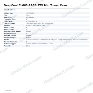 DeepCool CL660 ARGB ATX Mid Tower Case