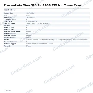 Thermaltake View 390 Air ARGB ATX Mid Tower Case